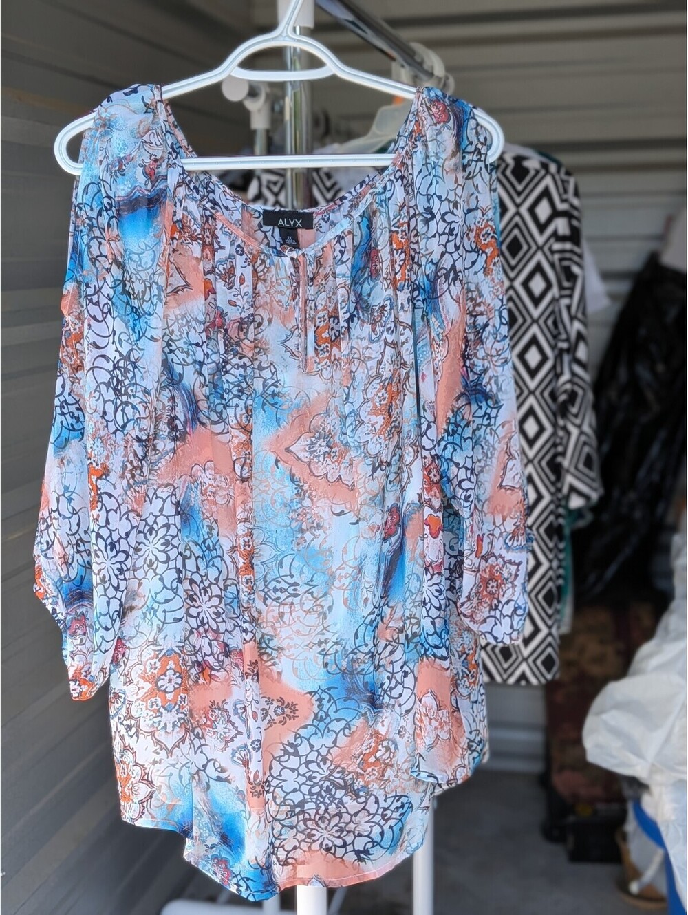 ALYX blue and coral print blouse